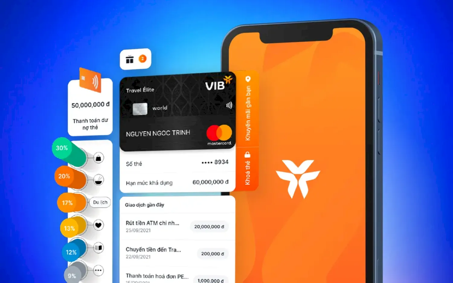 Theo dõi tài khoản thanh toán, tiết kiệm, thẻ tín dụng và nhiều dịch vụ ngân hàng khác với MyVIB.