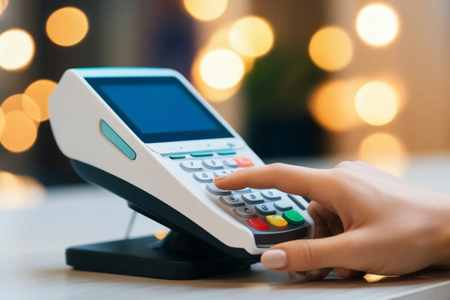 Nhân viên nhập số tiền cần thanh toán vào máy POS