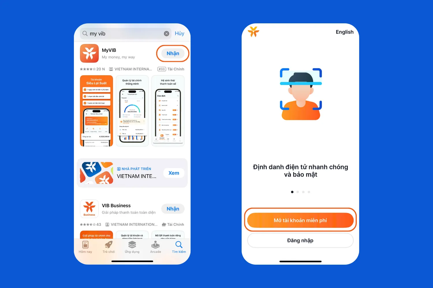 Tải và mở ứng dụng MyVIB