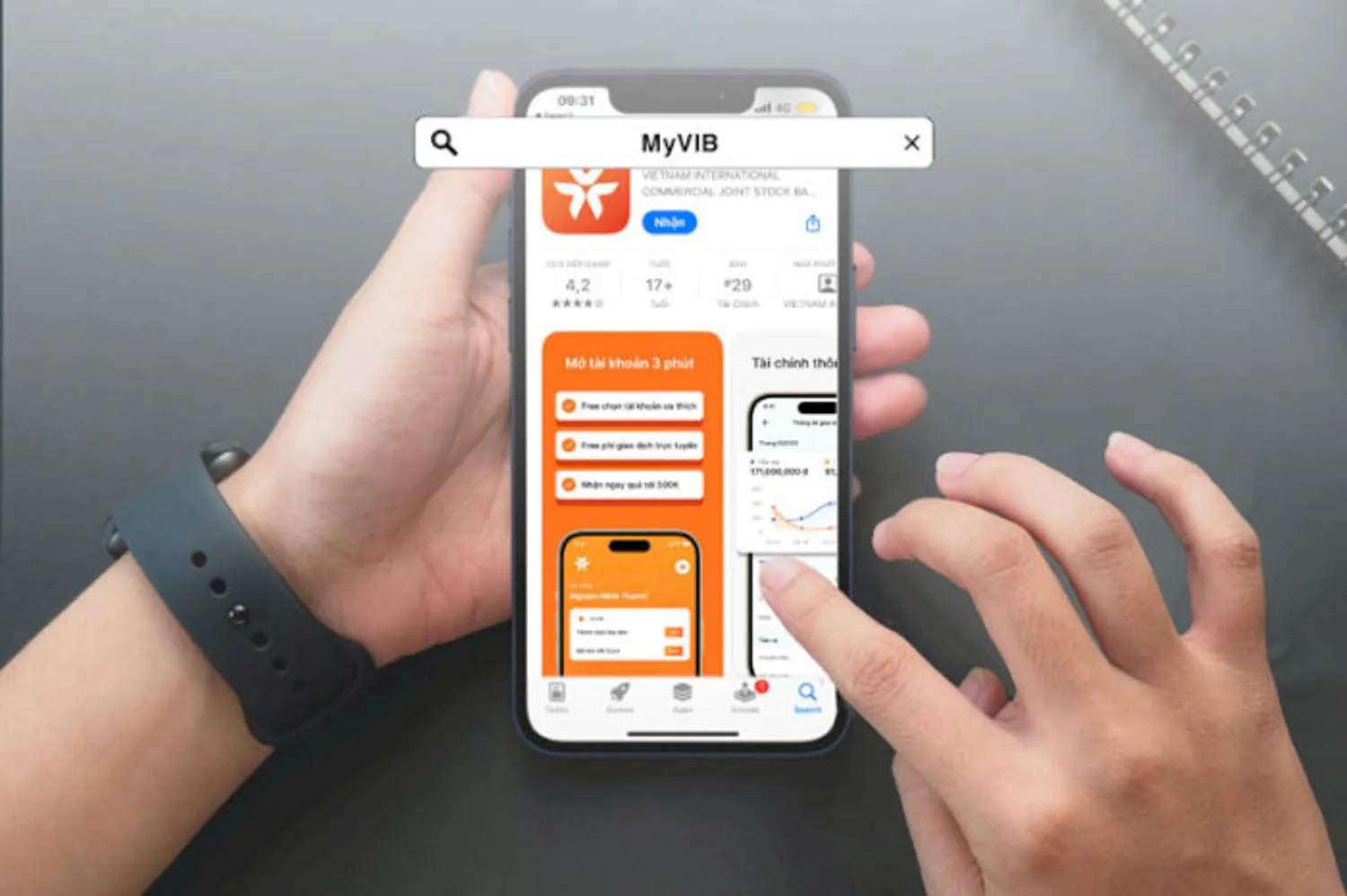 Đăng ký qua ứng dụng MyVIB giúp khách hàng thao tác nhanh chóng ngay trên điện thoại có kết nối Internet.