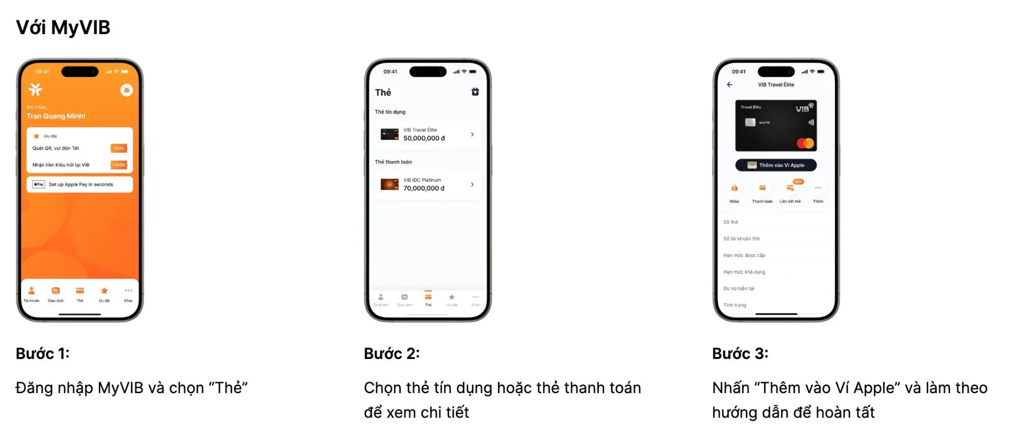 Sử dụng ứng dụng MyVIB trên di động để thêm thẻ tín dụng cực dễ dàng