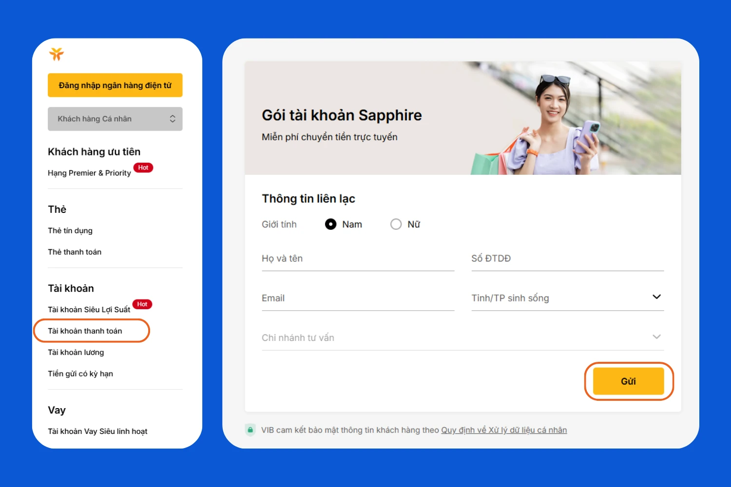 Mở tài khoản ngân hàng VIB tại website chính thức.