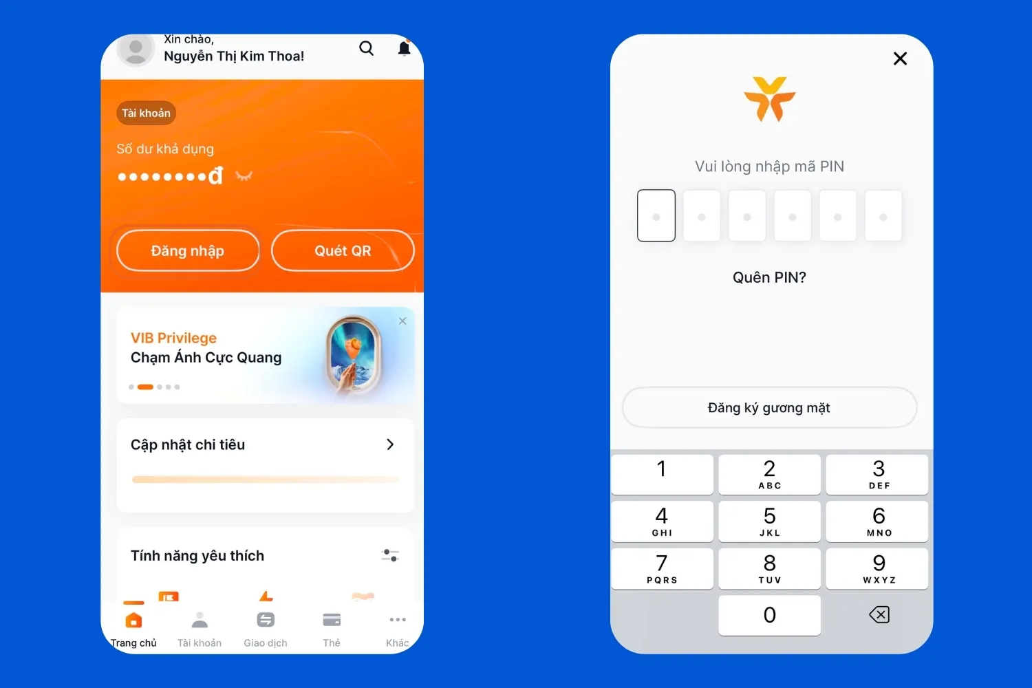 Mở ứng dụng MyVIB và chọn hình thức đăng nhập